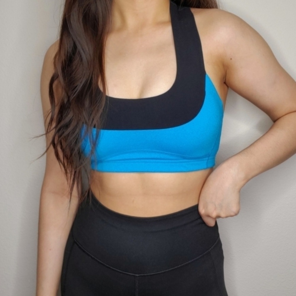 Lululemon Y2K Blue & Black Logo Scoop Neck Mesh Racerback Sports Bra